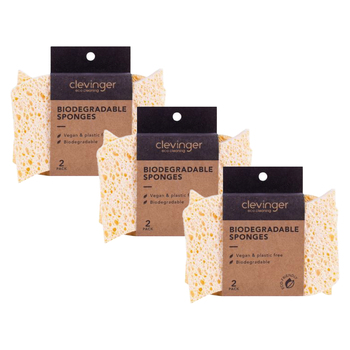 6PK Clevinger Biodegradable Plastic Free Cleaning Sponges 8x11cm