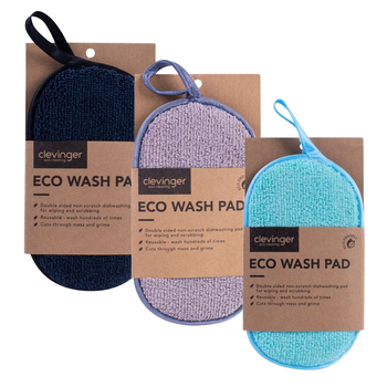 3PK Clevinger Eco Wash Double Sided Non-Scratch Cleaning Pad 18x10cm Assorted