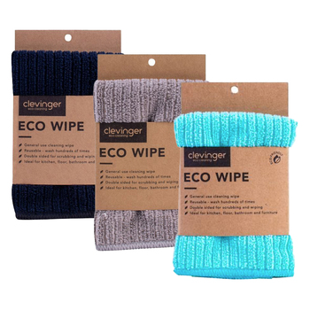 3PK Clevinger Eco Wipe General Use Microfibre Cleaning Wipe 30x30cm Assorted