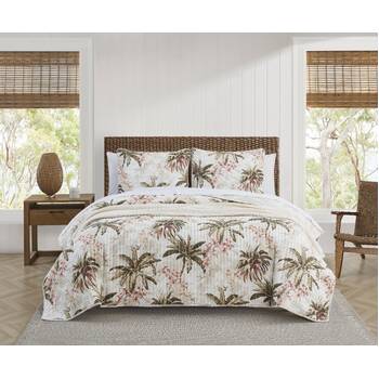 Tommy Bahama Queen Size Bed Cotton Bonny Cove Coverlet/Pillowcases Coconut