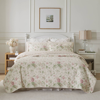 Laura Ashley Queen Bed Breezy Floral Printed Coverlet Set Pink/Green