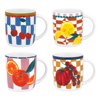 4pc Porto Valentina Porcelain Mugs Drinking Cup 300ml Assorted