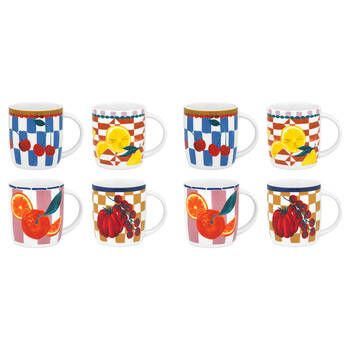 8pc Porto Valentina Porcelain Mugs Drinking Cup 300ml Assorted