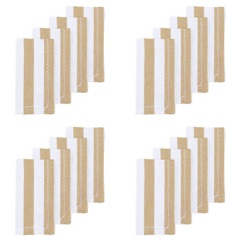 4x 4pc Porto Lola Cotton Reusable Striped Napkins Serviettes 45x45cm Almond
