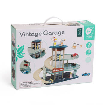 11pc Classic World Childrens Wooden Pretend Play Vintage Garage 3Y+
