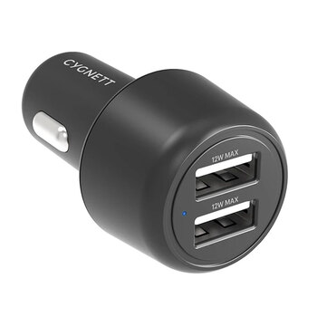 Cygnett Car Power 24W (2x 12W -24W Total) Dual Port Car Phone Charger