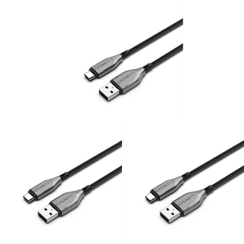 3PK Cygnett Armoured USB-C to USB-A Charger & Data Sync Cable 50cm - Black