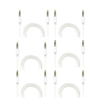 6PK Crest 1.5M Coiled 3.5mm AUX Cable - White