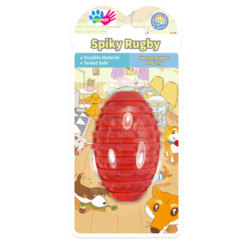 Paw Play Rubber Spiky Rugby Ball Pet Toy Small Red