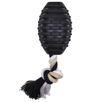 Paw Play Rubber/Rope Banana Scented Rugby Ball Pet Dog Toy Jumbo Black