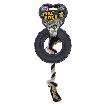 Paw Play Rubber/Rope Banana Scented Tyre Biter Pet Dog Toy Large Black