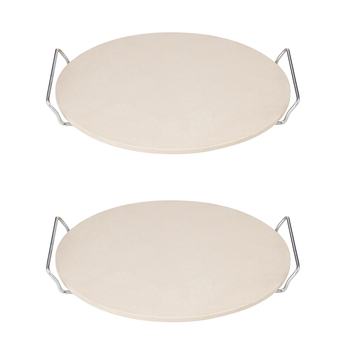 2PK Davis & Waddell Round Pizza Stone w/ Rack 36x33cm - Natural/Silver