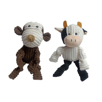 2pc Paw Play 30cm Monkey & Cow Pet Chew Toy Plush w/ Squeaker