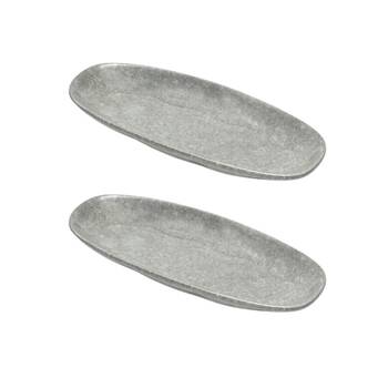 2PK St. Clare Oval Plate Glazed Ceramic 35x17cm Reactive Grey