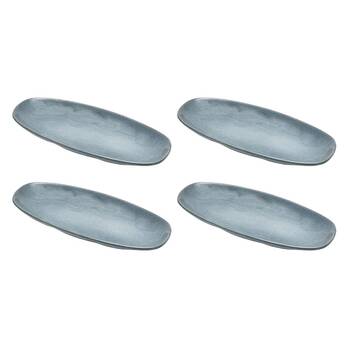 4PK St. Clare Oval Plate Glazed Ceramic 28x13cm Reactive Blue