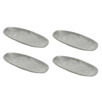 4PK St. Clare Oval Plate Glazed Ceramic 28x13cm Reactive Grey