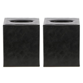 2PK Belle Genieve Leather Square Tissue Box 13.5x15.5cm - Black