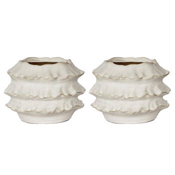 2PK Belle Frilly Ceramic Planter Indoor Plant Container Large 20.5cm - White