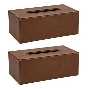 2PK Belle Genieve Faux Leather Rectangle Tissue Box 25x14cm - Tan