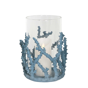 Belle Coral Polyresin/Glass Candle Holder 26cm Large - Blue