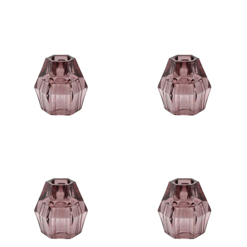 4PK Belle Manon Glass Candle Stick Holder Stand 8cm - Amethyst