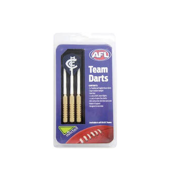 3pc AFL Brass Darts Carlton Blues Team Design Flights & Shafts In Case