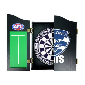AFL Dartboard and Cabinet Set Geelong Cats Team Design Black Finish
