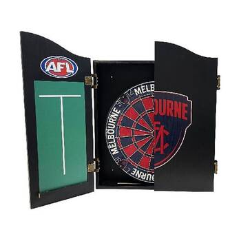 AFL Dartboard and Cabinet Set Melbourne Demons Team Design Black Finish