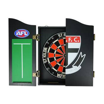 AFL Dartboard and Cabinet Set St Kilda Saints Team Design Black Finish