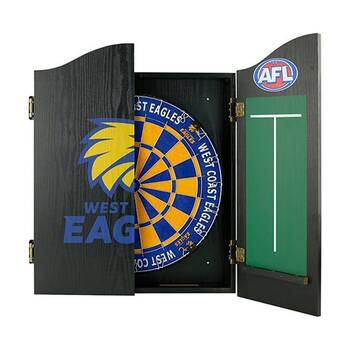 AFL Dartboard and Cabinet Set West Coast Eagles Team Design Black Finish