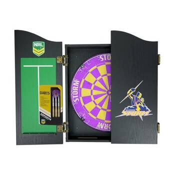NRL Dartboard and Cabinet Set Melbourne Storm Team Design Black Finish