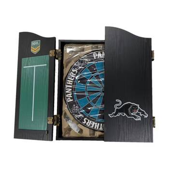 NRL Dartboard and Cabinet Set Penrith Panthers Team Design Black Finish