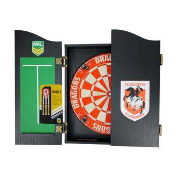 NRL Dartboard and Cabinet Set St George Dragons Team Design Black Finish