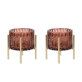 2PK Belle Demi Glass Tealight Holder Small 10.5cm - Mulberry