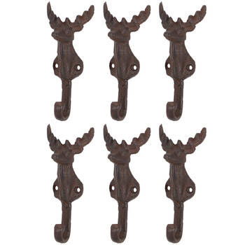 6PK Esschert Design Cast Iron Deer Head Wall Hook Classic 13.7cm Brown