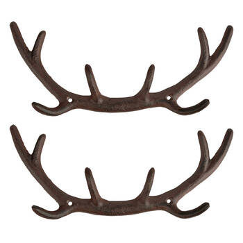2PK Esschert Design Cast Iron Antler Wall Hook Small Home Decor 29cm Brown