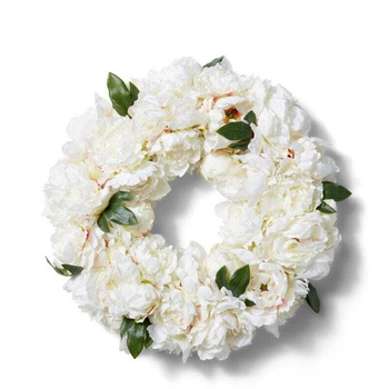 E Style Peony Angelica 51cm Plastic Wreath - White