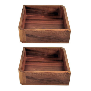 2x 222 Fifth Acacia Wood 20.3cm Square Salad Bowl - Brown