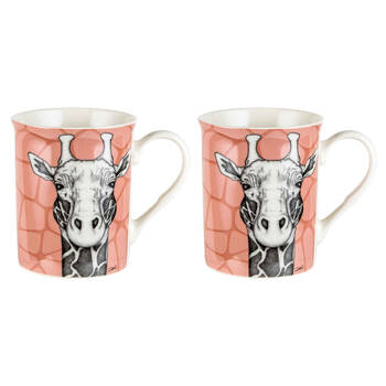 2PK LMD Dots By Donna Georgi The Giraffe New Bone China Coffee Mug 360ml Orange
