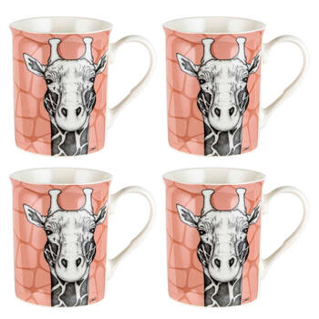 4PK LMD Dots By Donna Georgi The Giraffe New Bone China Coffee Mug 360ml Orange