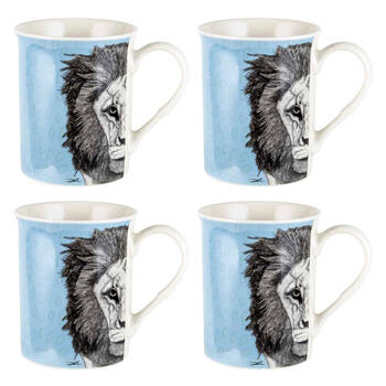 4PK LMD Dots By Donna Leo The Lion New Bone China Coffee Mug 360ml - Blue