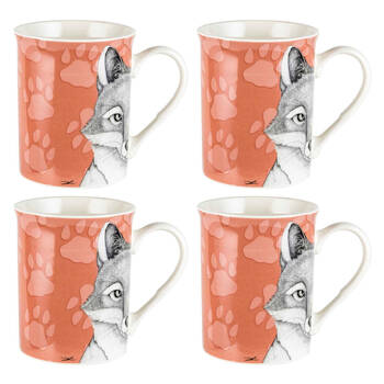 4PK LMD Dots By Donna Franklin The Fox New Bone China Coffee Mug 360ml - Orange