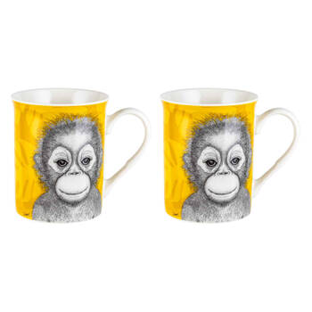 2PK LMD Dots By Donna Ollie The Orangutan New Bone China Mug 360ml - Yellow