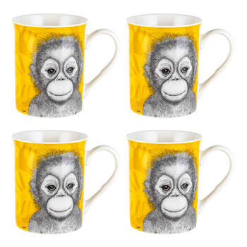 4PK LMD Dots By Donna Ollie The Orangutan New Bone China Mug 360ml - Yellow
