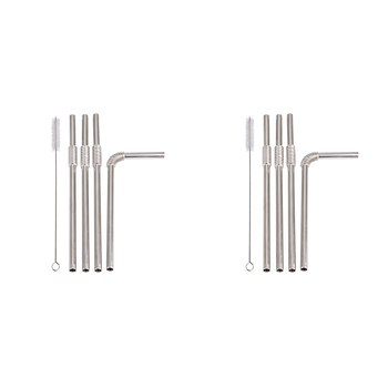 2x 4pc Turtleneck Straw Stainless Steel Flexible Straws Set W/ Brush 