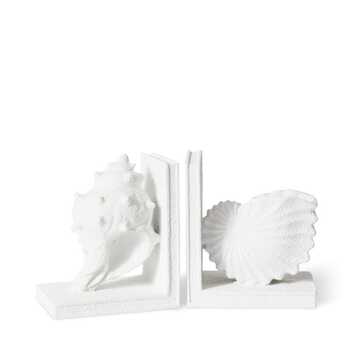 2pc E Style 23cm Resin Conch Shell Bookends Set - White