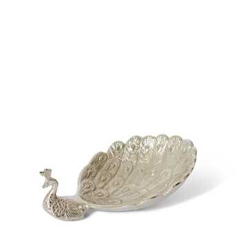 E Style Peacock 20cm Aluminium Trinket Dish - Nickel