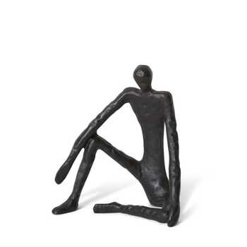 E Style 23cm Aluminium Man Sitting Sculpture - Black
