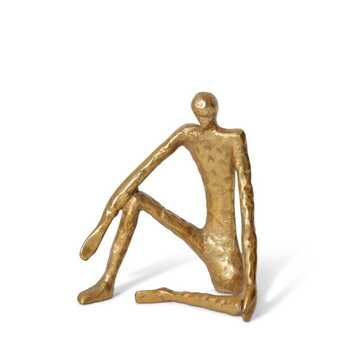 E Style 23cm Aluminium Man Sitting Sculpture - Antique Gold
