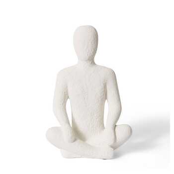 E Style 28cm Cement Meditative Sculpture - White